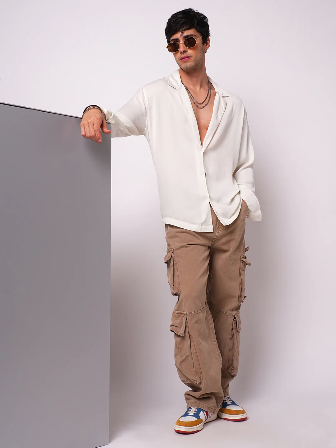 Pure White Hue Crinkled Lapel Collar Oversized Shirt - Image 8