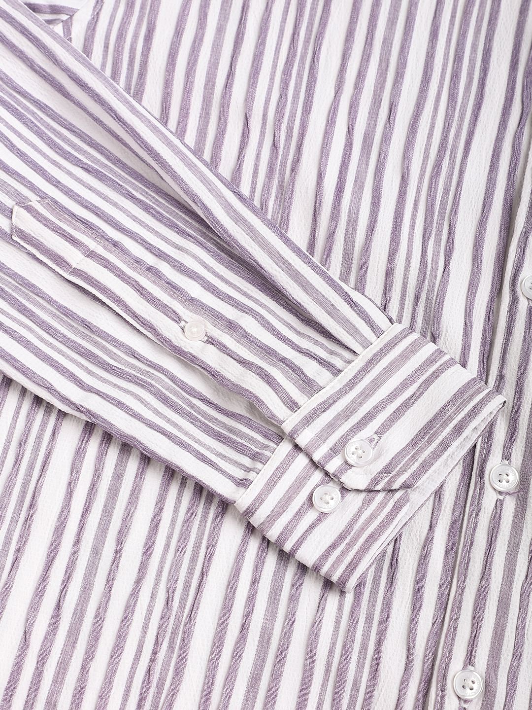 Purple & White Creased Stripe Shirt - Image 9