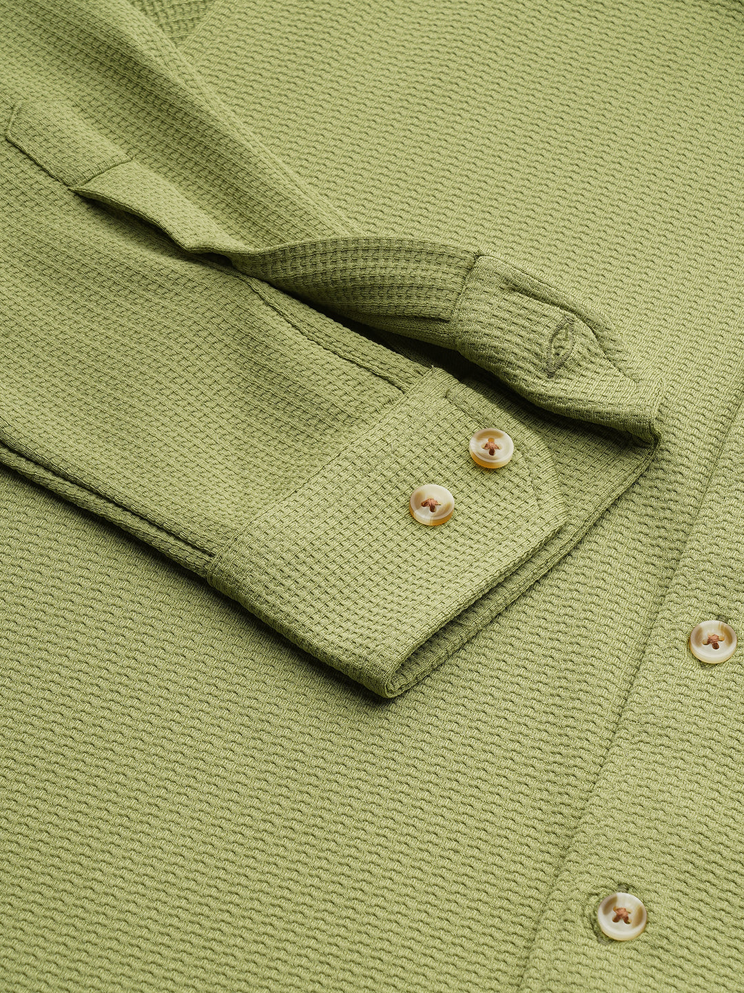 Refined Pear Green Textured Knitted Shirt - Image 9