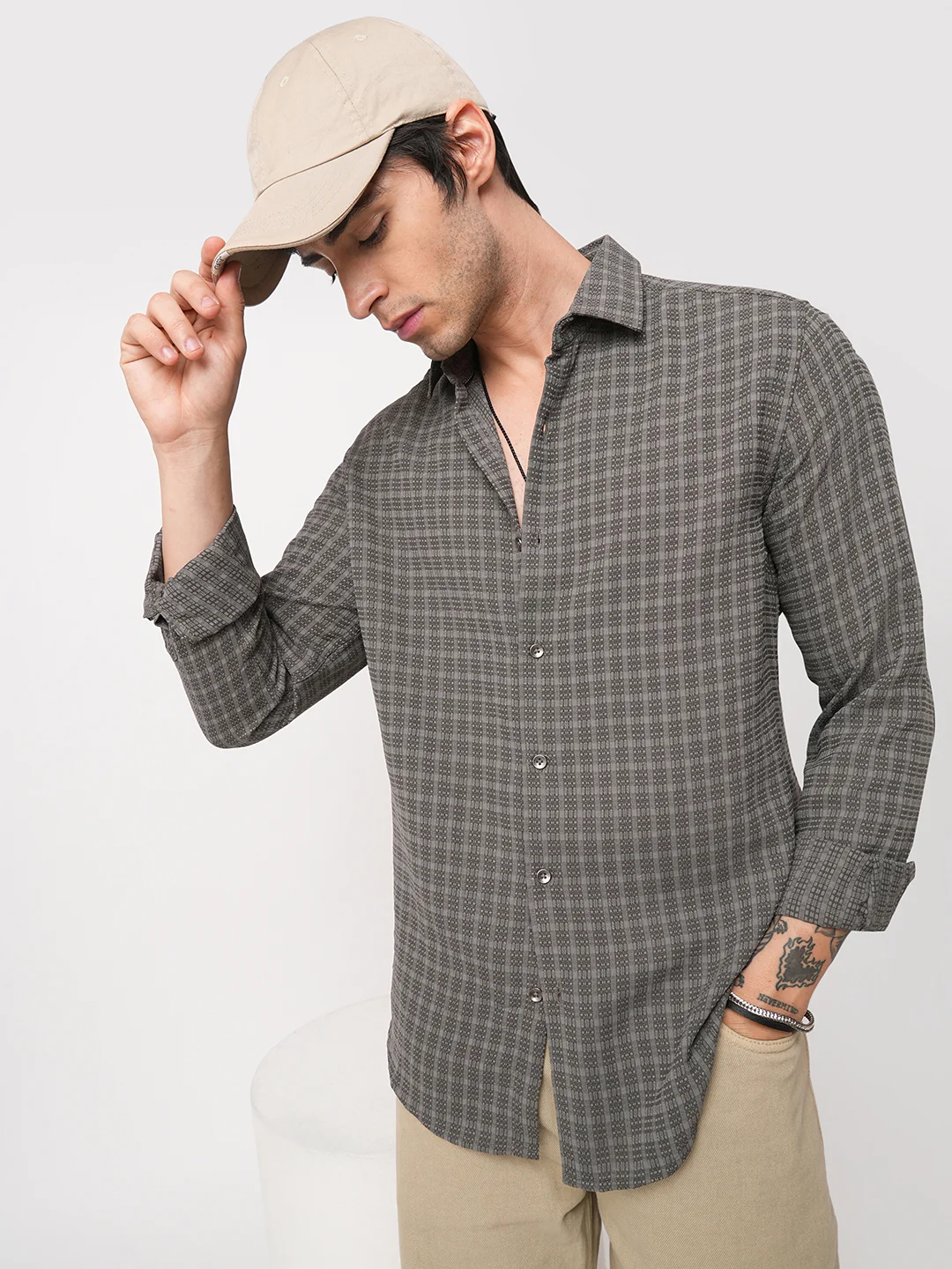 Refined Smoke Grey Textured Shirt