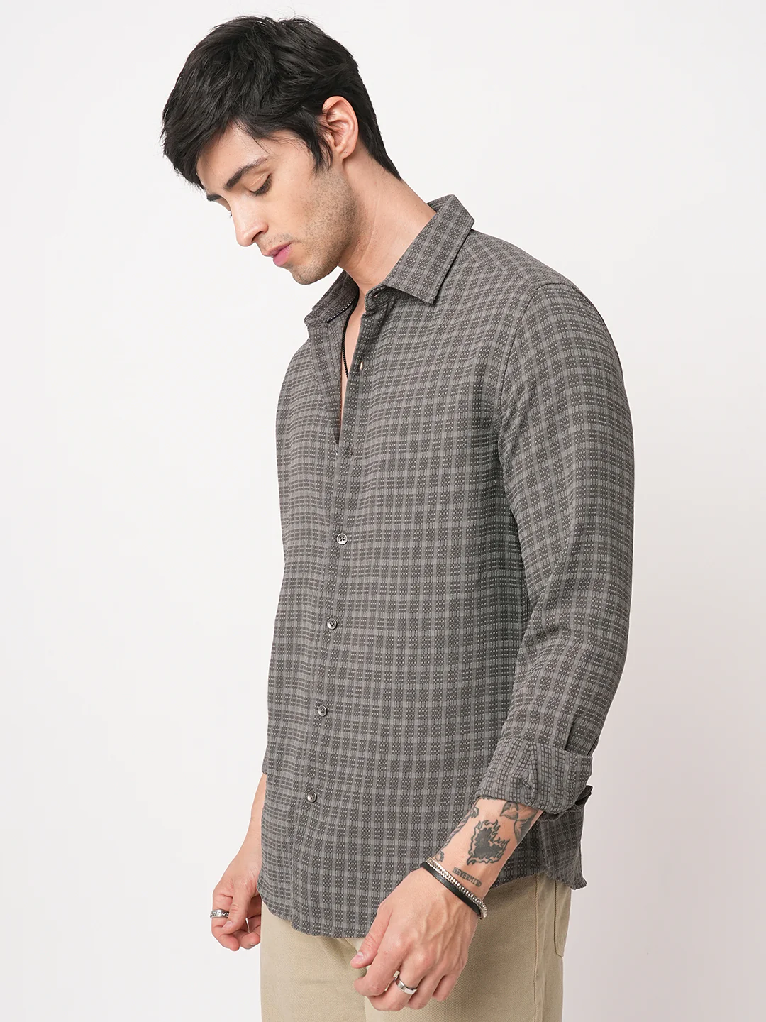 Refined Smoke Grey Textured Shirt - Image 6