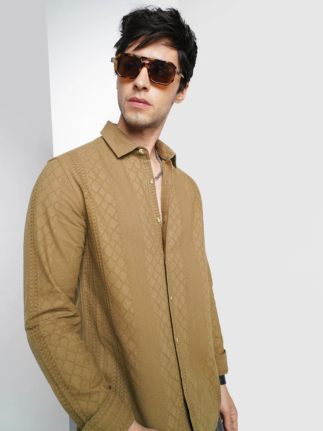 Russet Brown Embroidered Shirt - Image 4