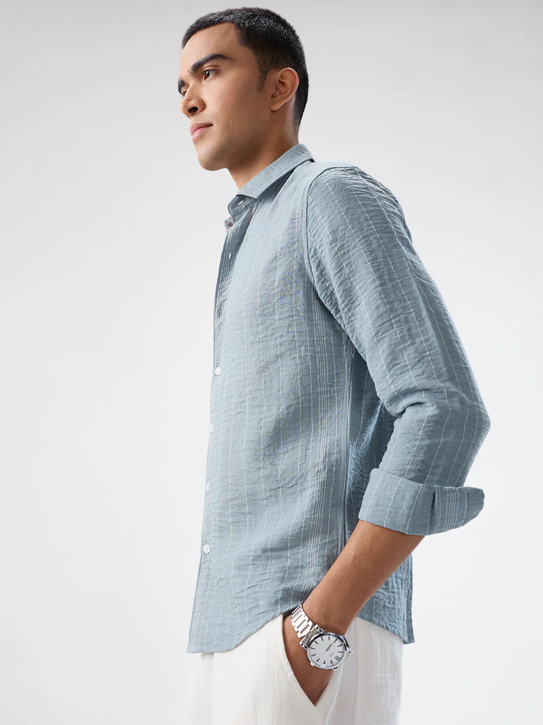Schmick Dusty Teal Pinstripe Shirt - Image 6