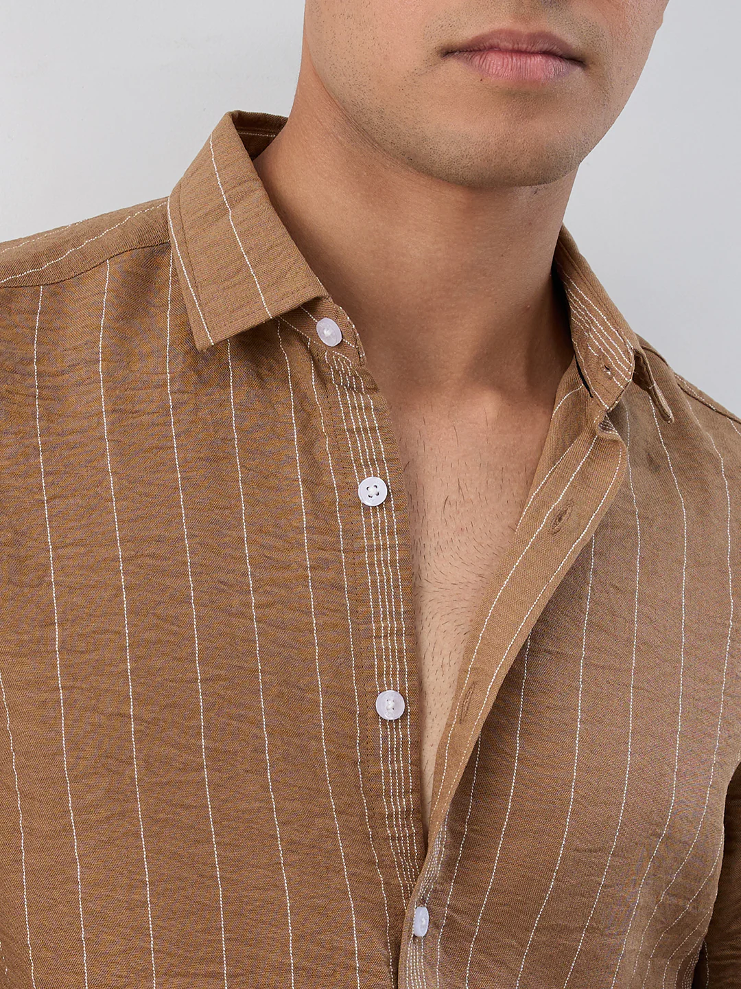 Schmick Warm Brown Pinstripe Shirt - Image 3