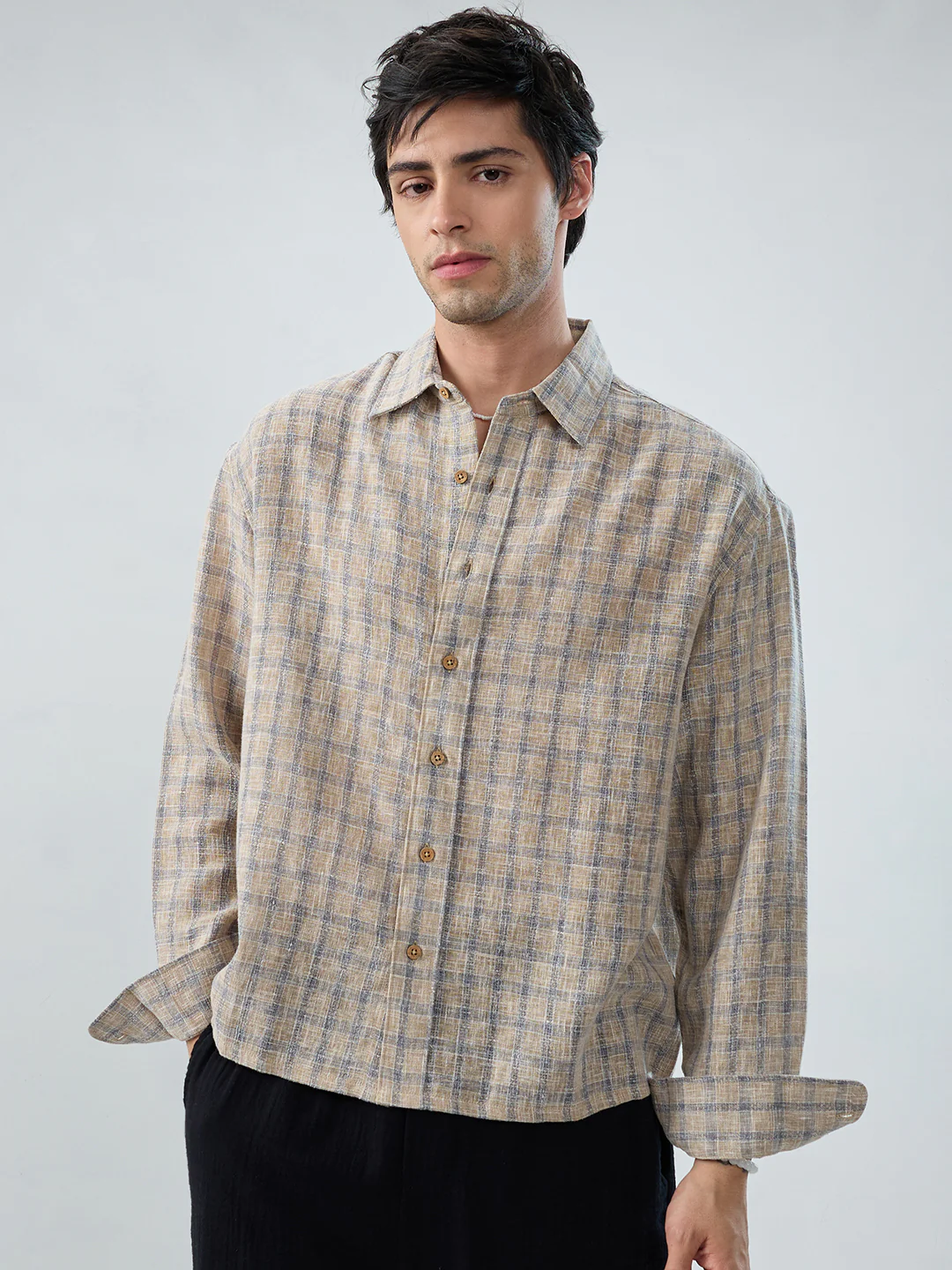 Seaside Beige Burlap Linen Blend Boxy Fit Crop Shirt - Image 4