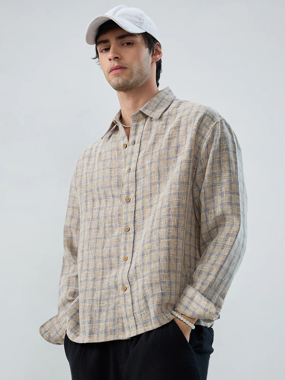 Seaside Beige Burlap Linen Blend Boxy Fit Crop Shirt - Image 5