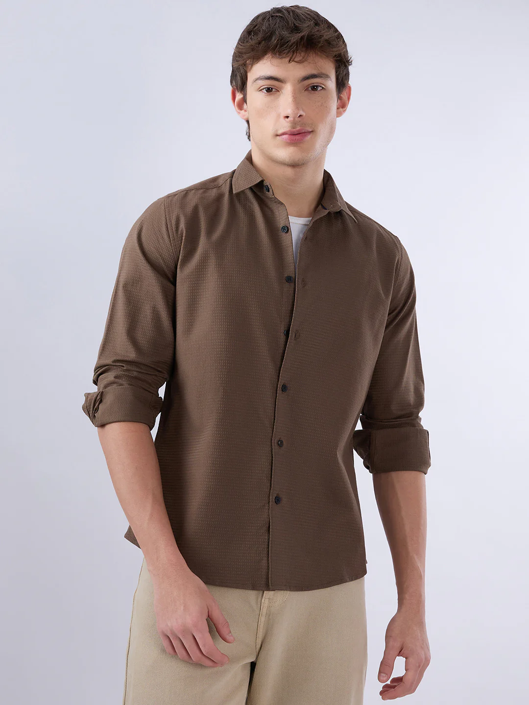 Sepia Brown Textured Shirt - Image 5