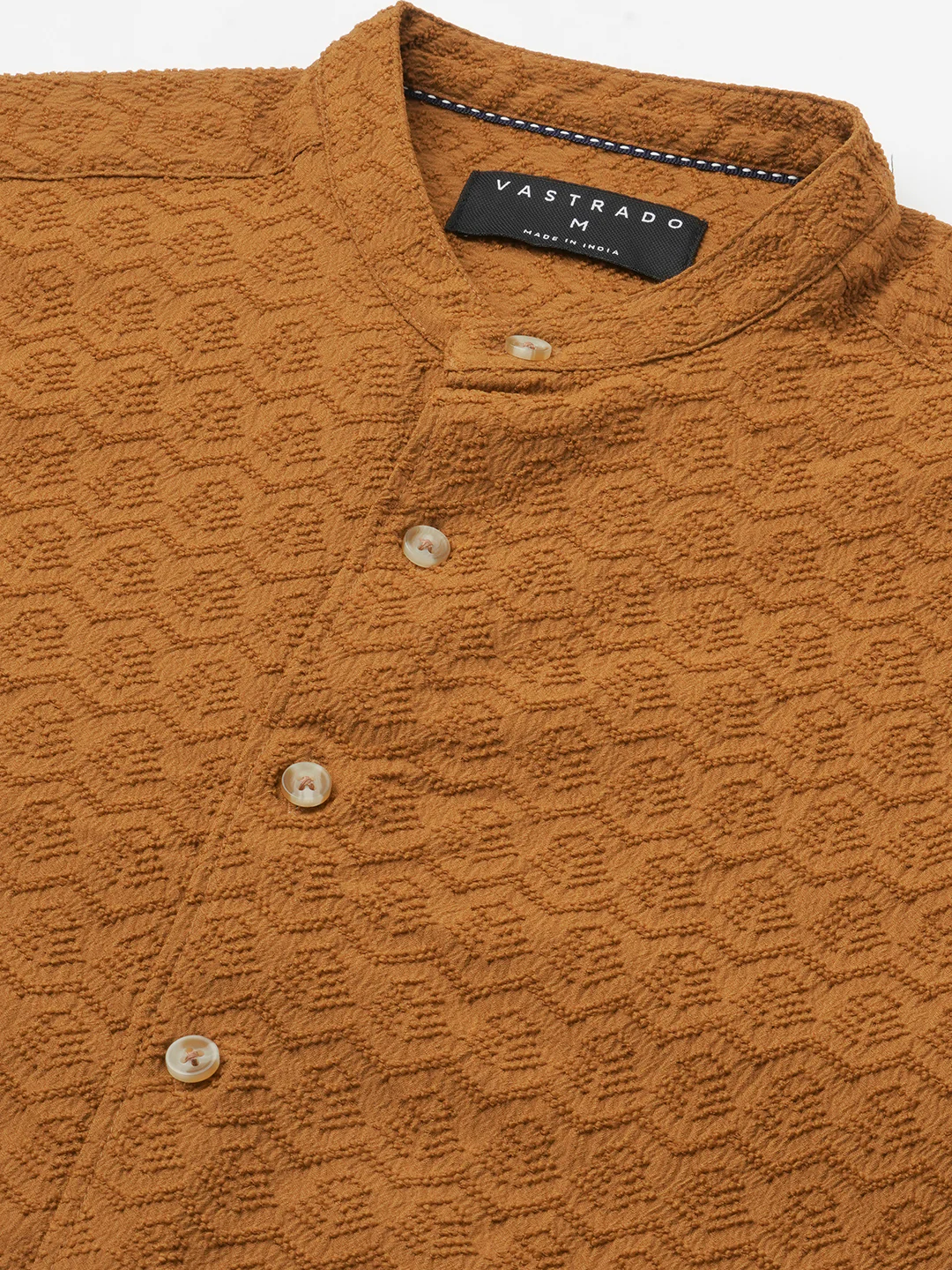 Sepia Brown Textured Mandarin Shirt - Image 3