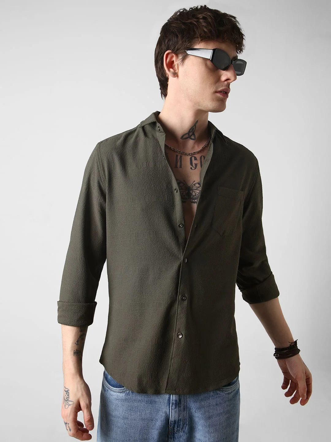 Snazzy Olive Textured Shirt - Image 4