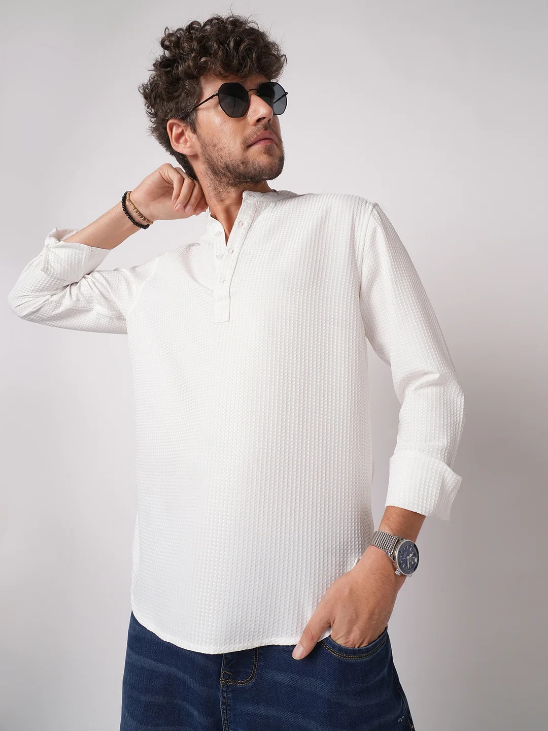 Snow White Dot Embossed Kurta - Image 2