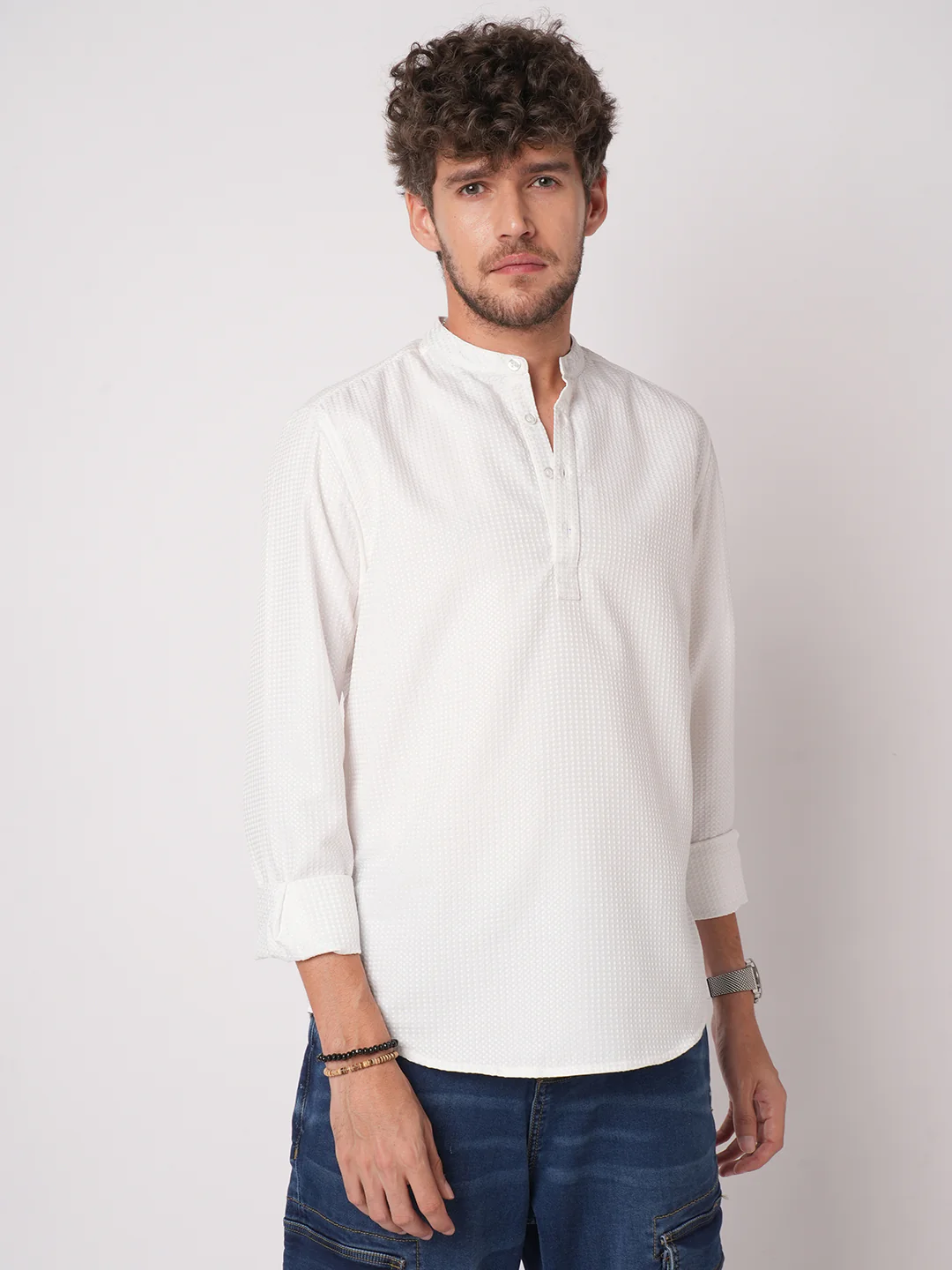 Snow White Dot Embossed Kurta - Image 5