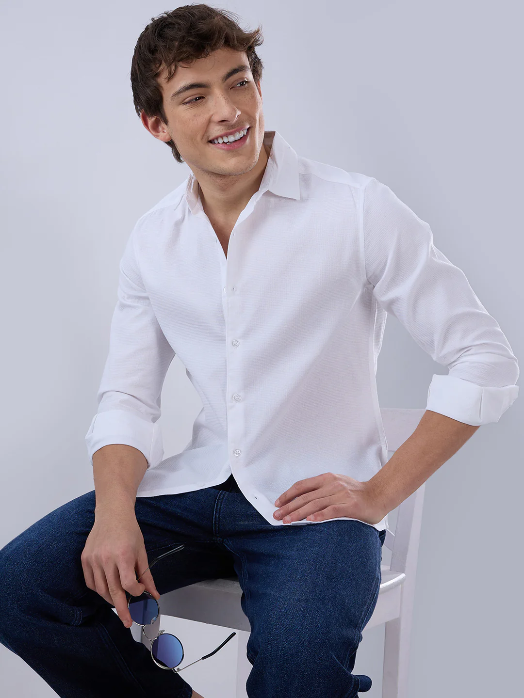 Snow White Minimal Textured Shirt