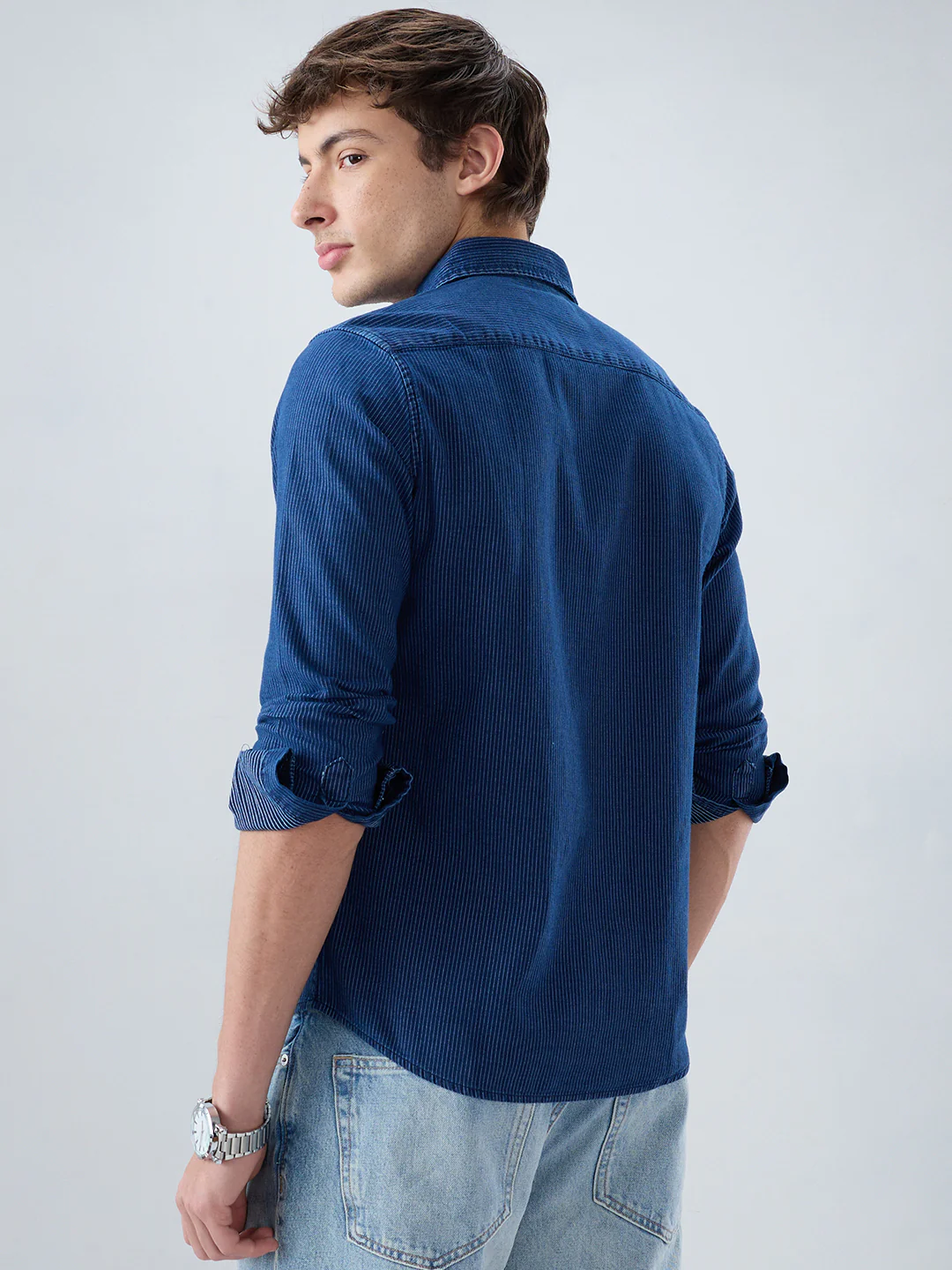 Soigné Navy Pinstripe Denim Shirt - Image 6