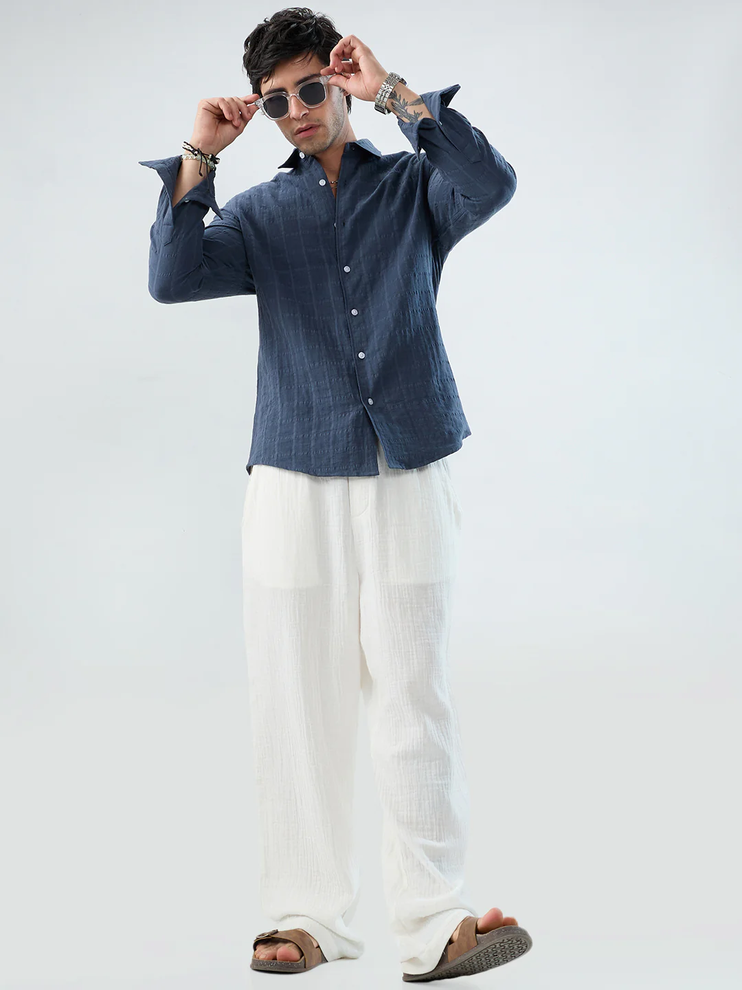 Spruce Blue Double Cloth Seersucker Checks Shirt - Image 8
