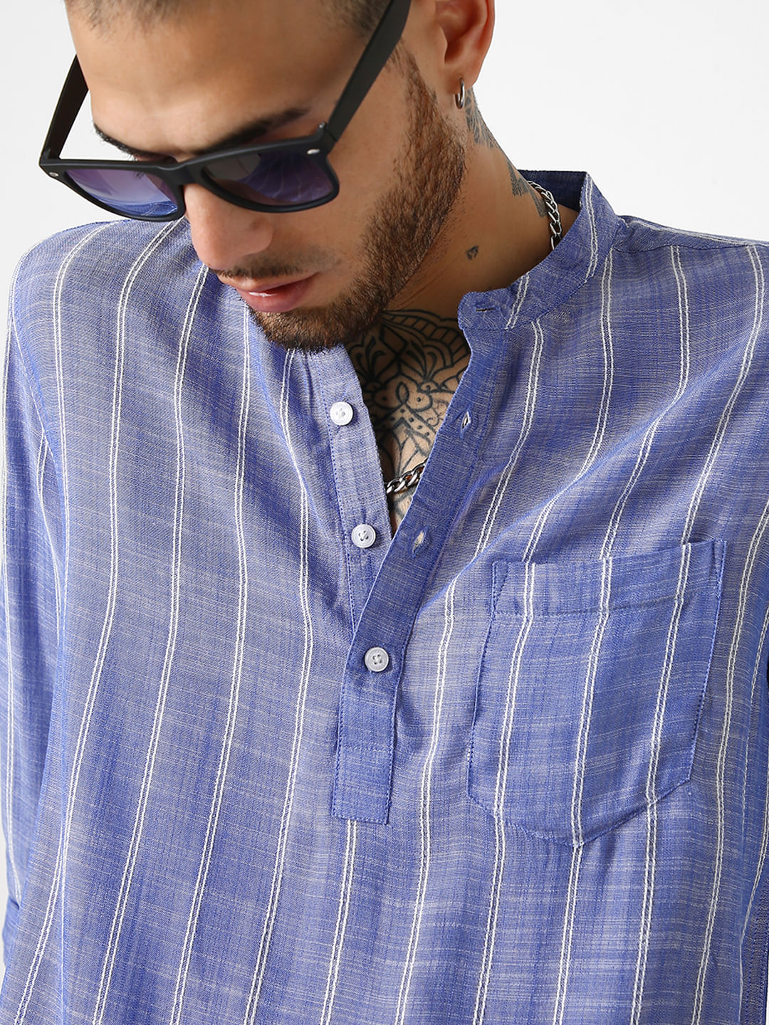Steel Blue Striped Kurta - Image 2