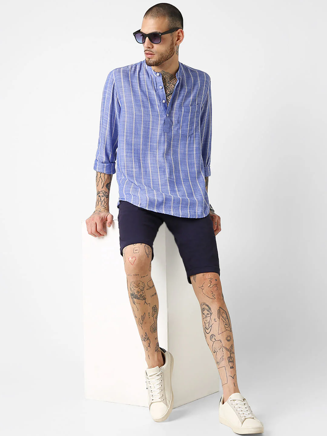 Steel Blue Striped Kurta - Image 8