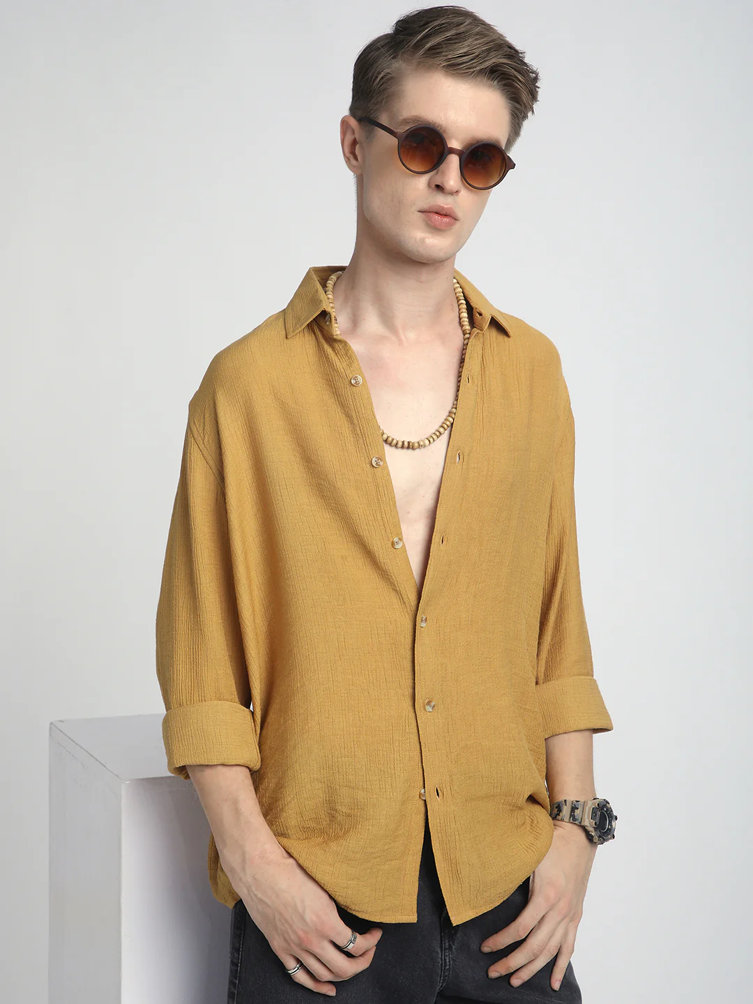 Sunlit Gold Luxe Crinkled Shirt