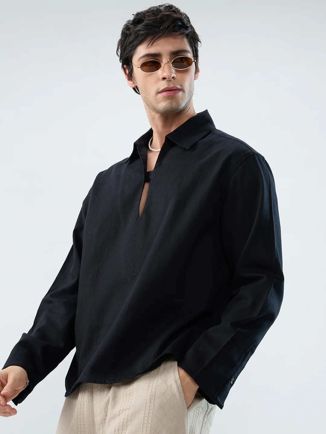 Timeless Black Cuffless Oversized Shirt - Image 5