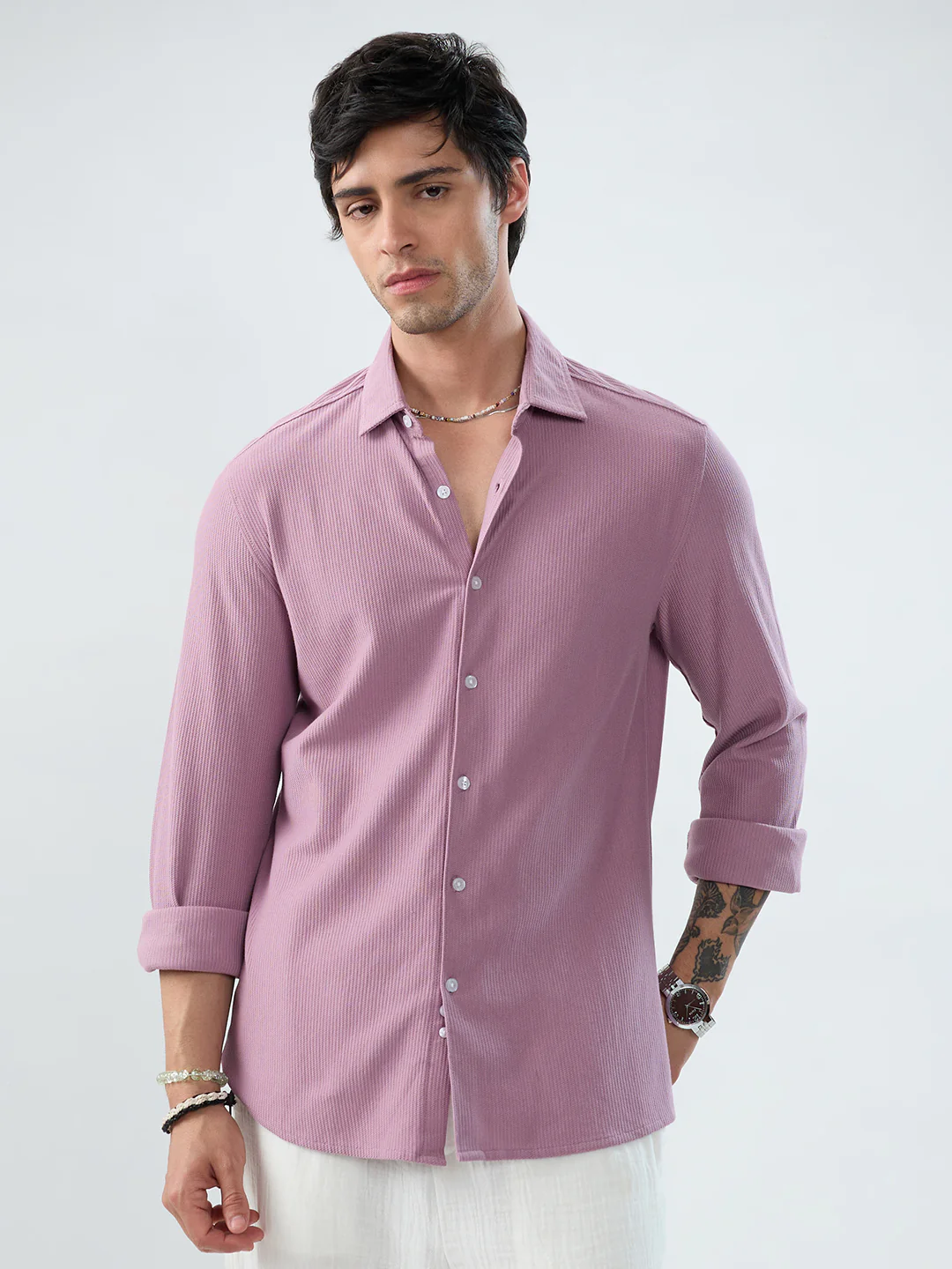 Turkish Rose Pink Textured Knit Shirt - Image 4