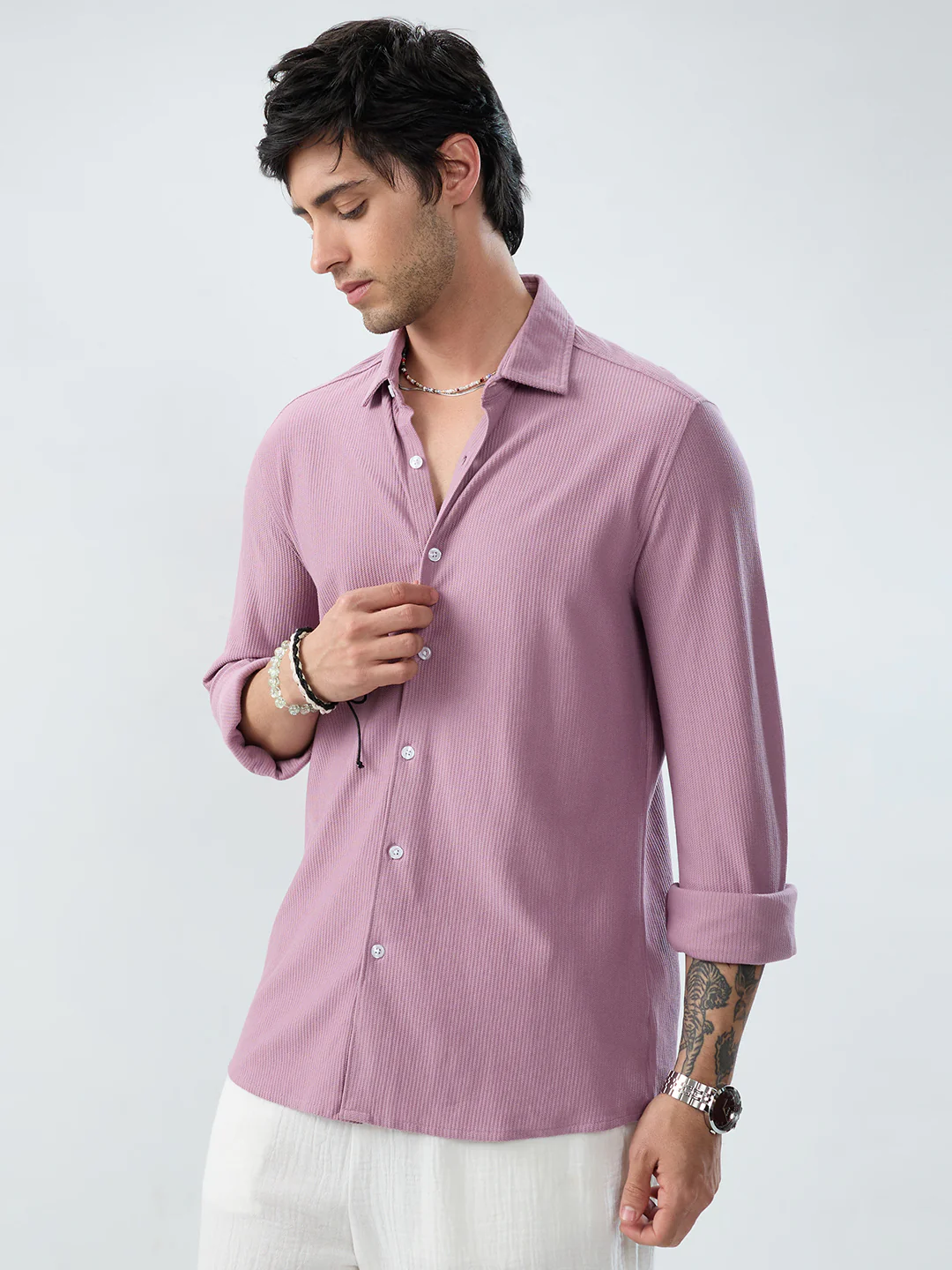 Turkish Rose Pink Textured Knit Shirt - Image 5