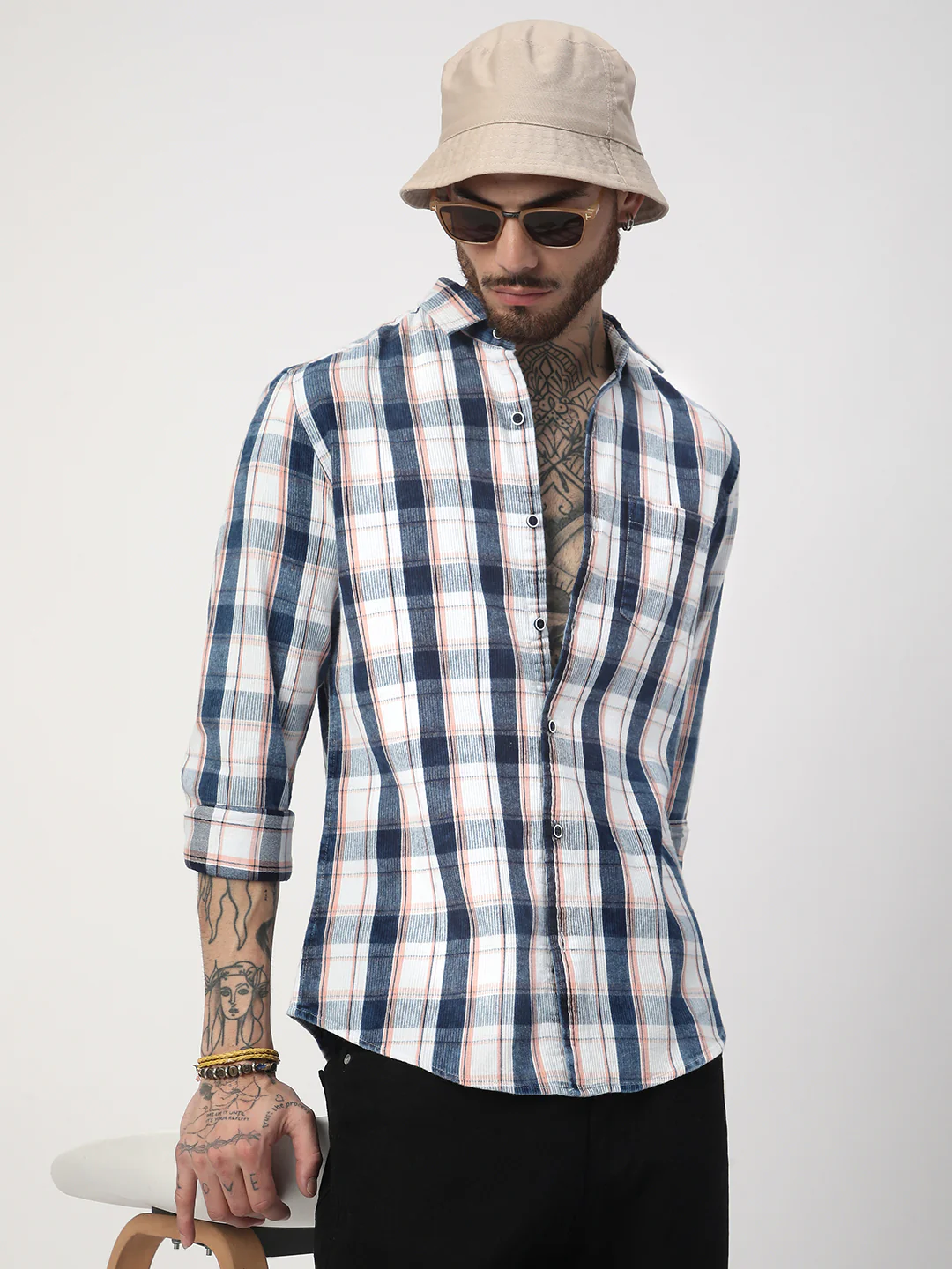 Twilight Navy & White Plaid Checks Shirt - Image 4