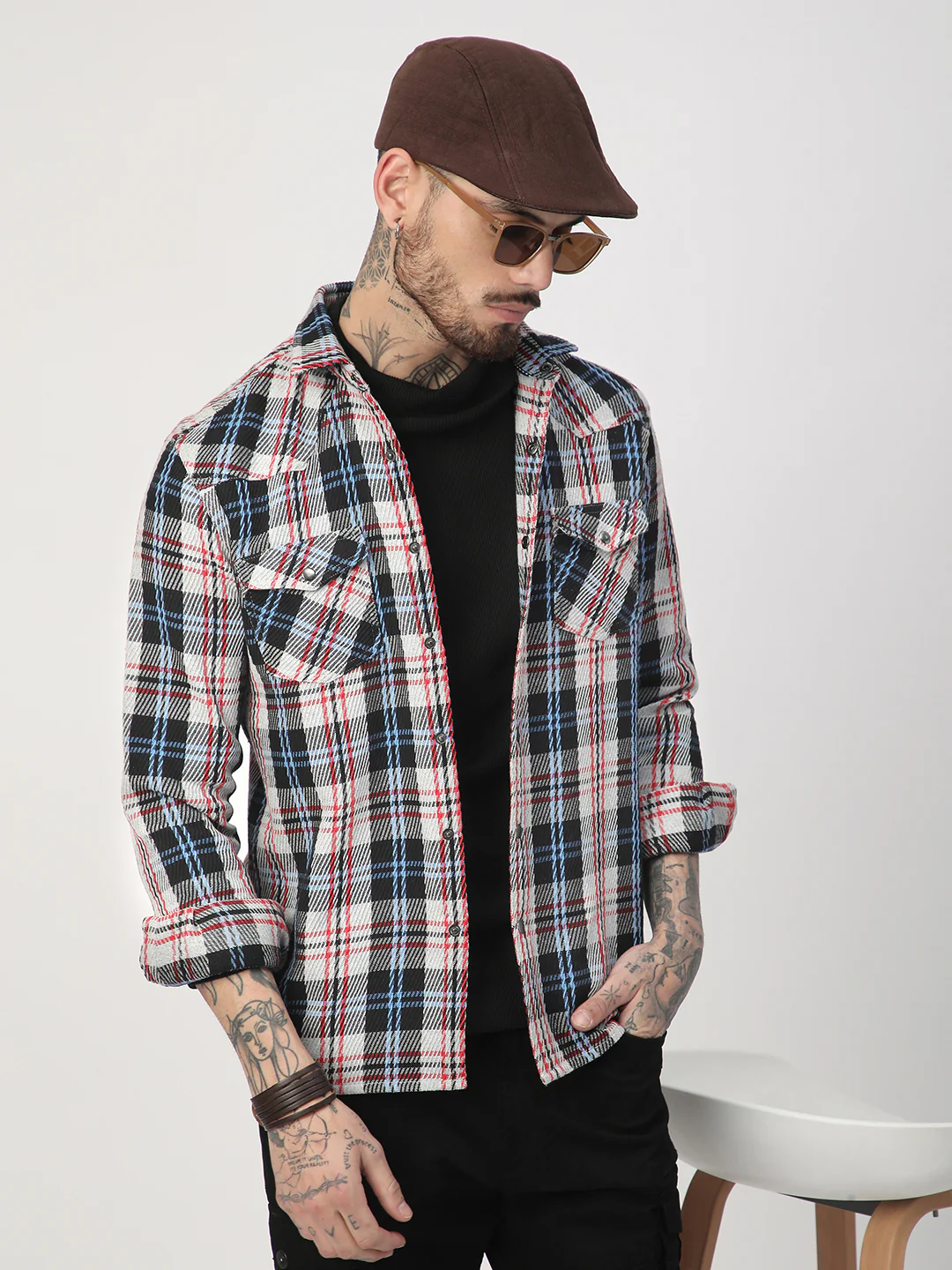 Vibrant Multicolor Heavy Twill Jacquard Double Pocket Shirt - Image 2