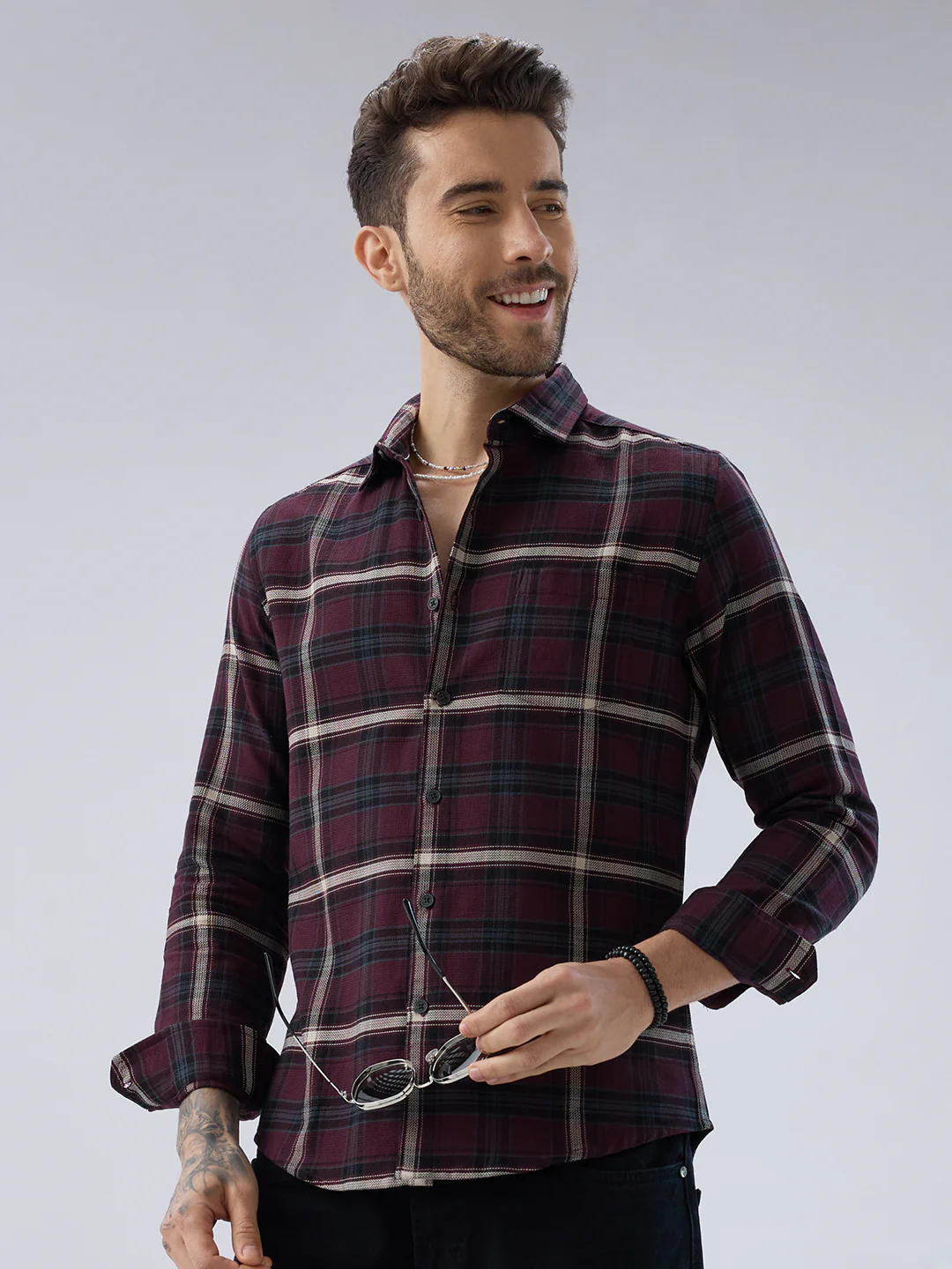 Premium Cotton Vintage Maroon Plaid Checks Everyday Shirt - Image 2