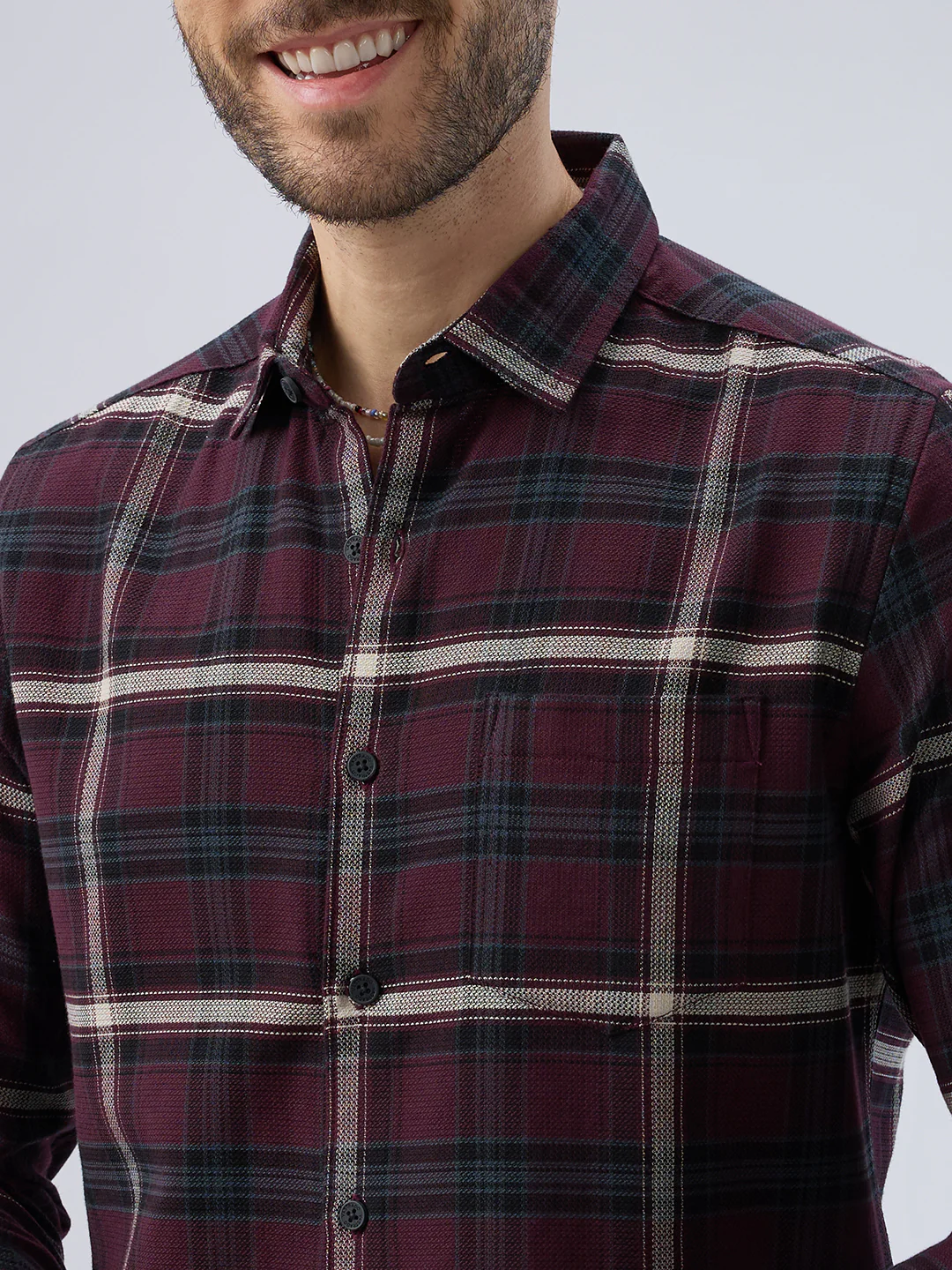 Premium Cotton Vintage Maroon Plaid Checks Everyday Shirt - Image 3