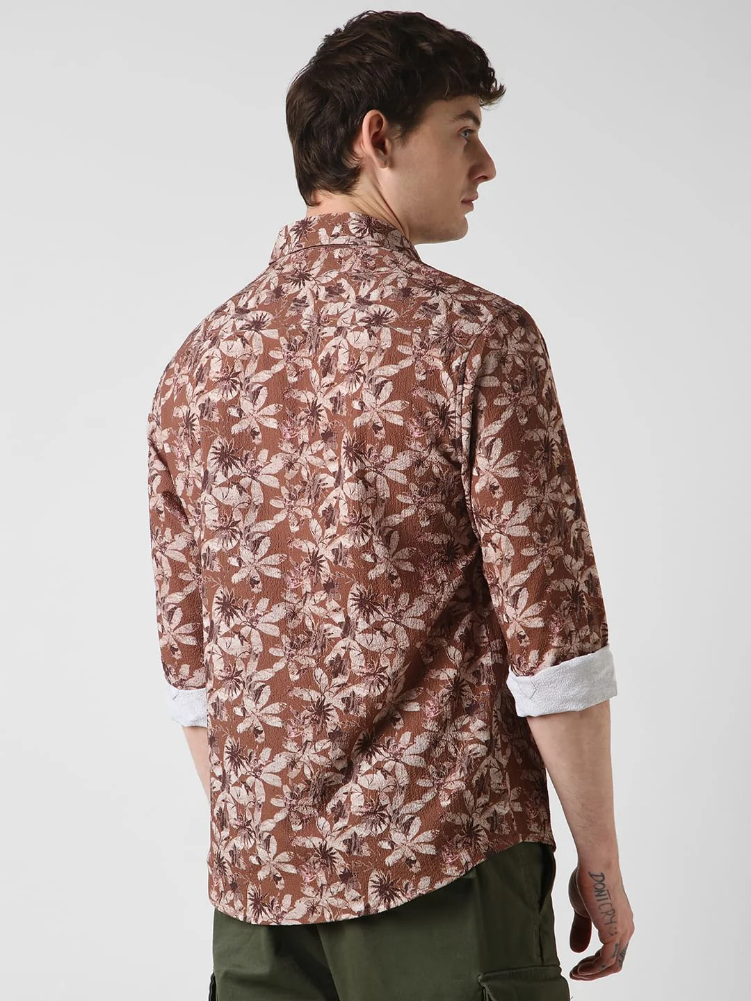 Voguish Creased Brown Floral Shirt - Image 6