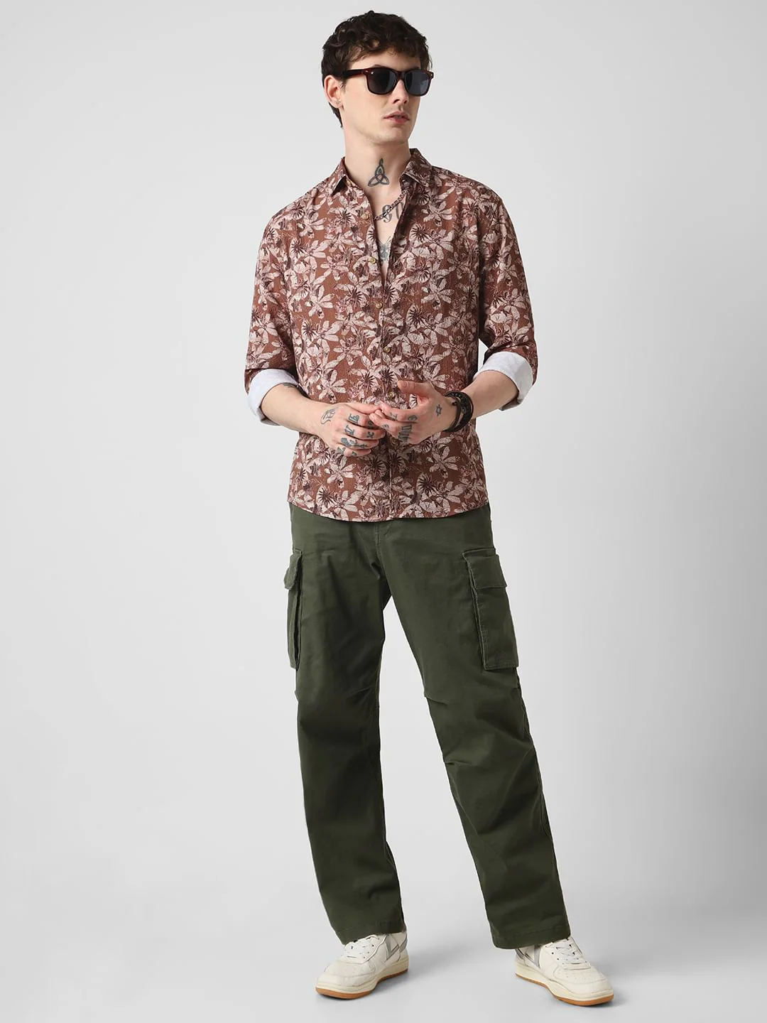 Voguish Creased Brown Floral Shirt - Image 7