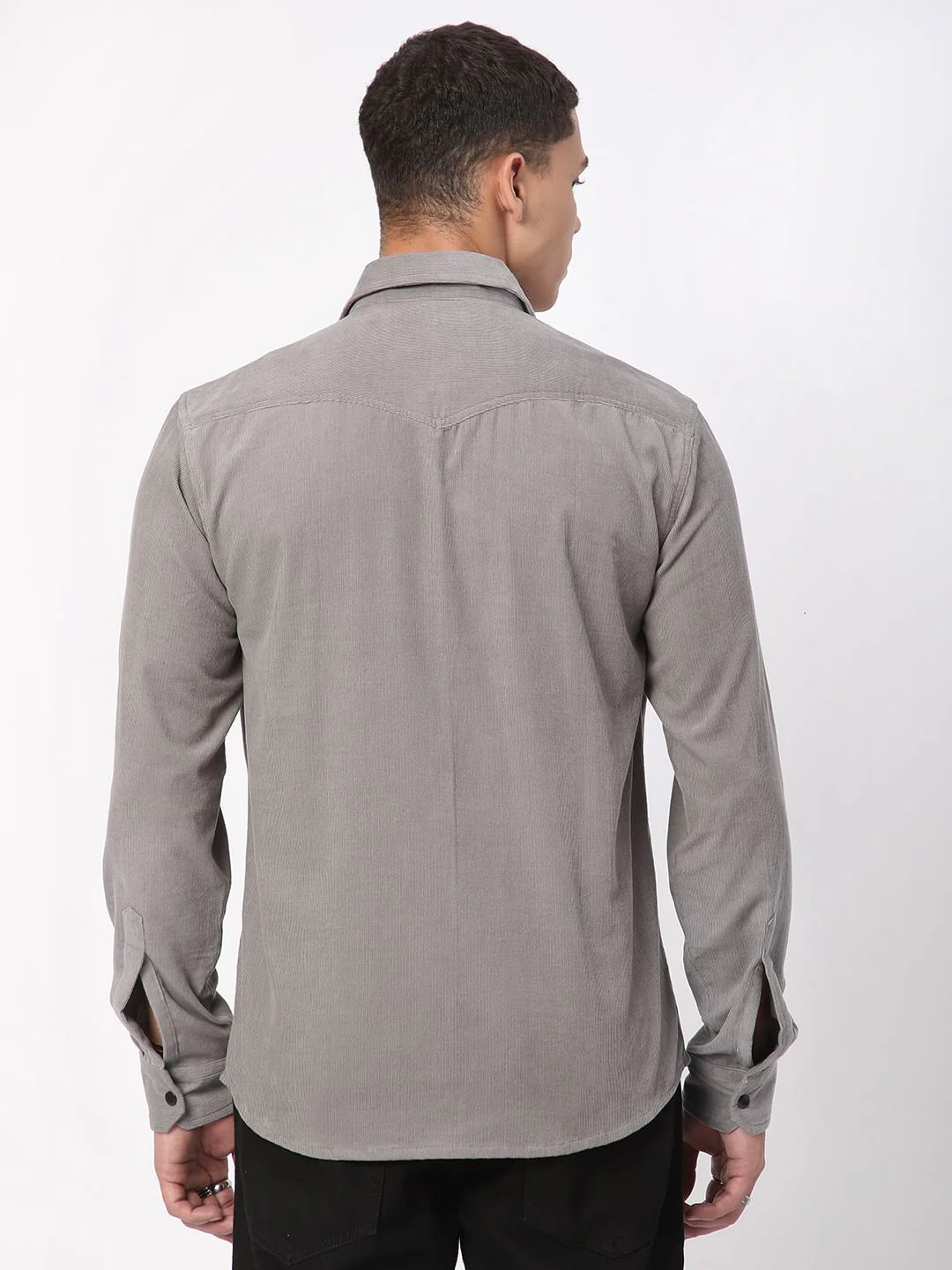 Voguish Fossil Grey Double Pocket Corduroy Overshirt - Image 8