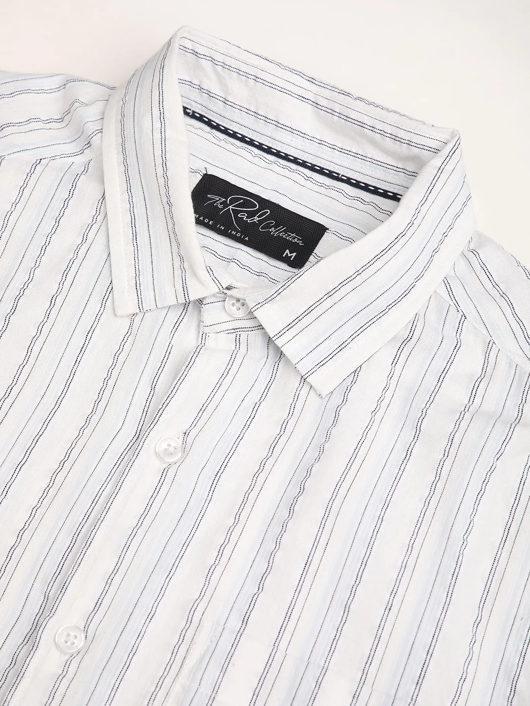 Voguish White Vertical Line Stripe Seersucker Shirt - Image 3