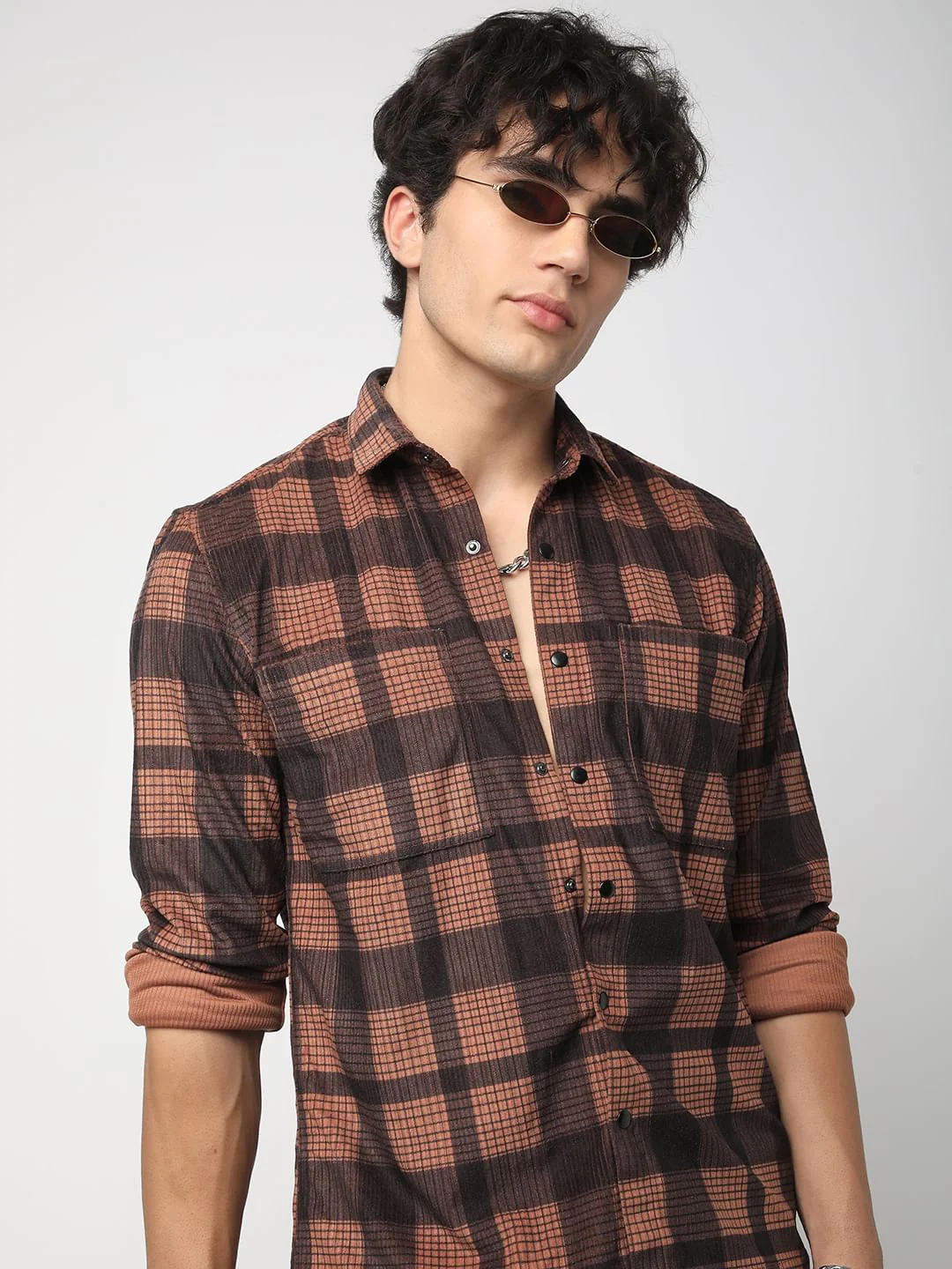Walnut Brown Checked Double Pocket Corduroy Shirt - Image 2
