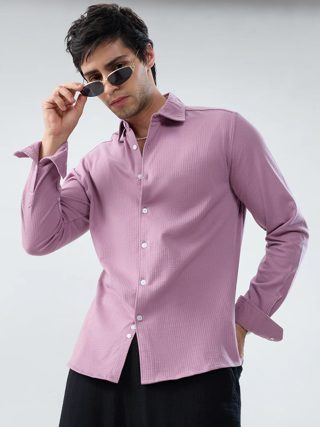 Warm Pink Jacquard Knit Everyday Shirt
