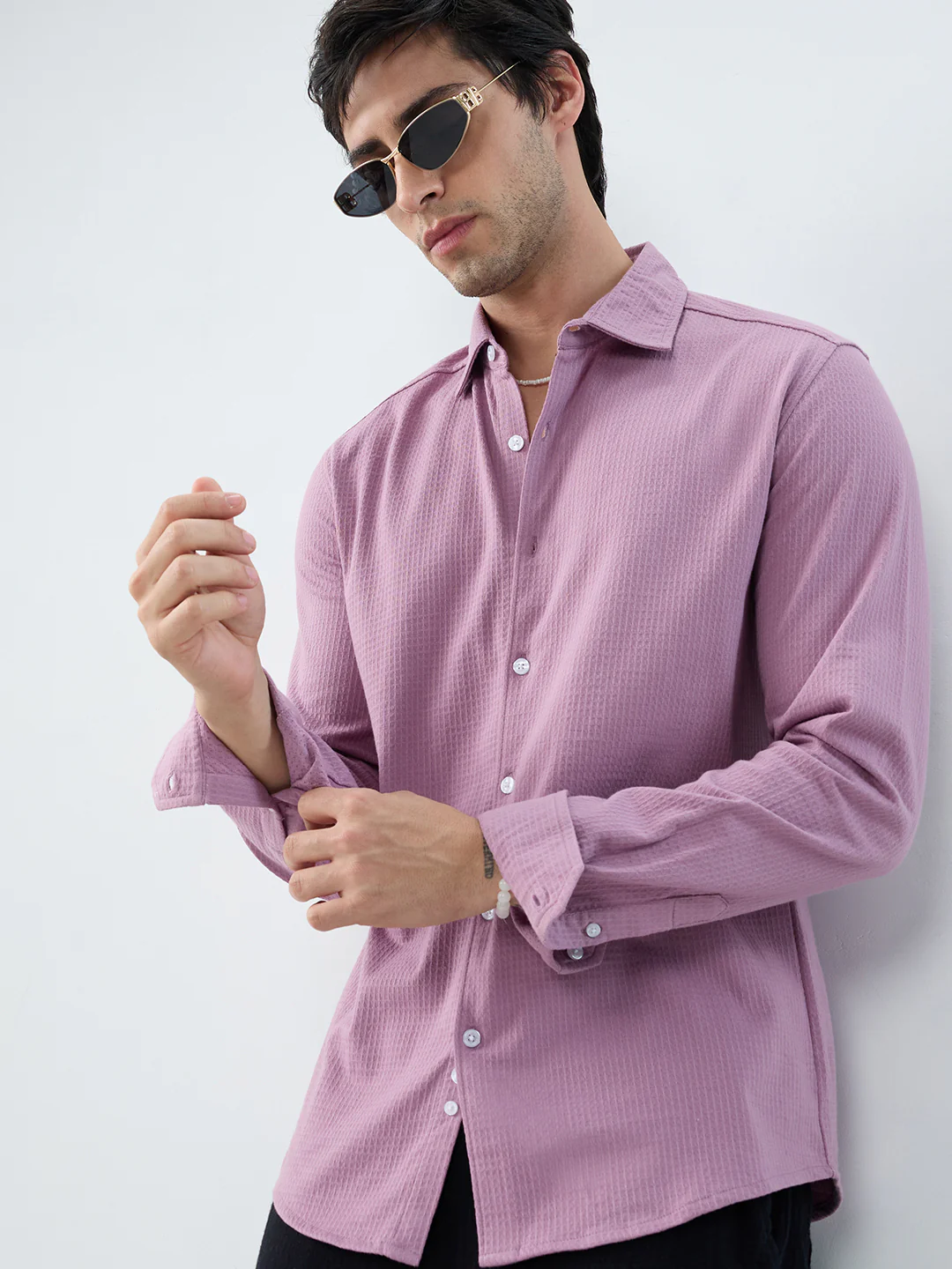 Warm Pink Jacquard Knit Everyday Shirt - Image 2