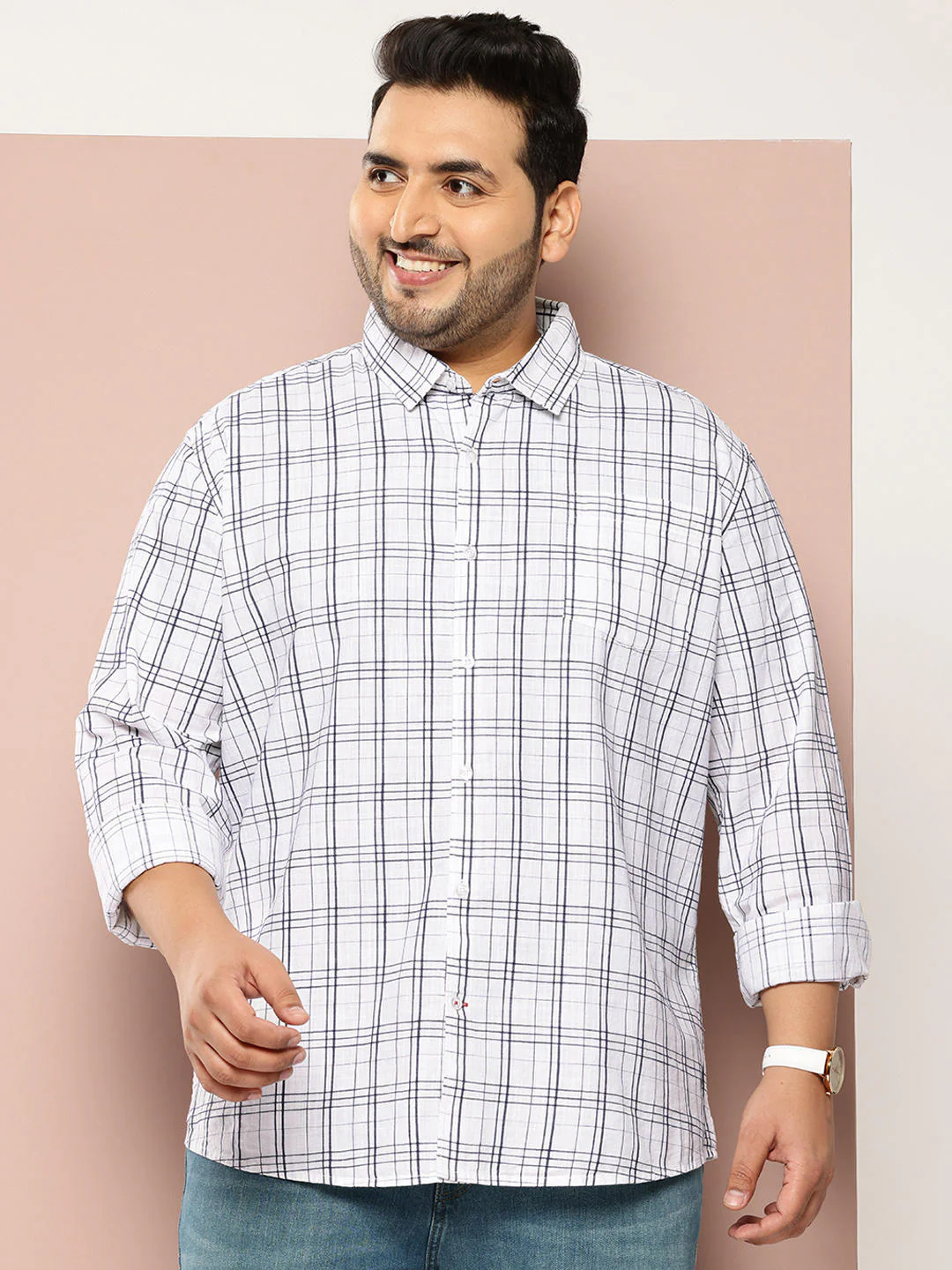 White Graph Checked Shirt