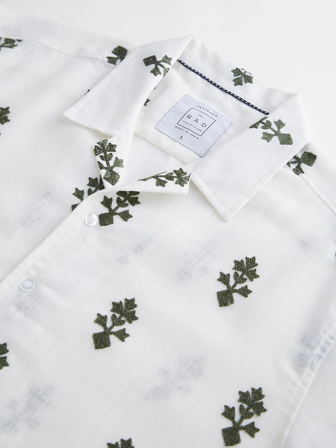 White & Olive Embroidered Notch Collar Oversized Shirt - Image 3