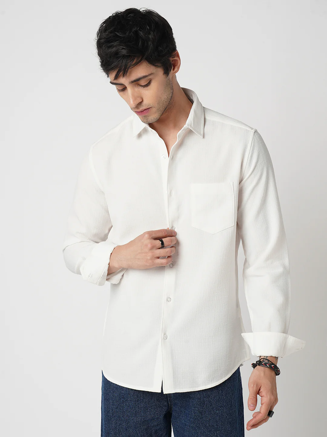 White Slub Textured Shirt - Image 4