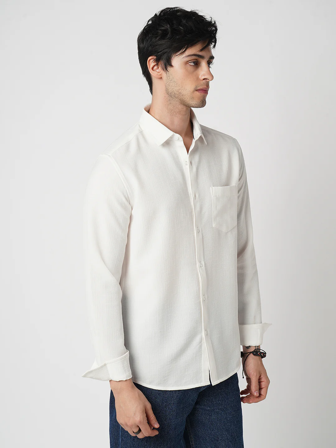 White Slub Textured Shirt - Image 5