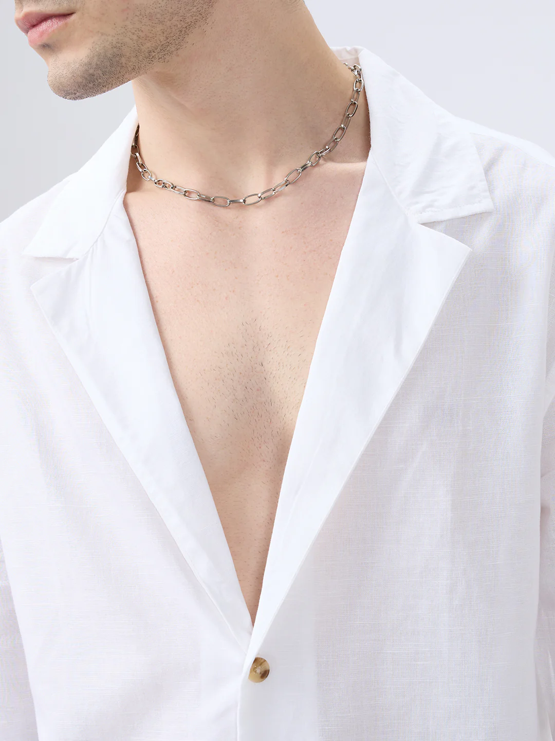 Whiteout Linen Notched Lapel Collar Oversized Shirt - Image 3