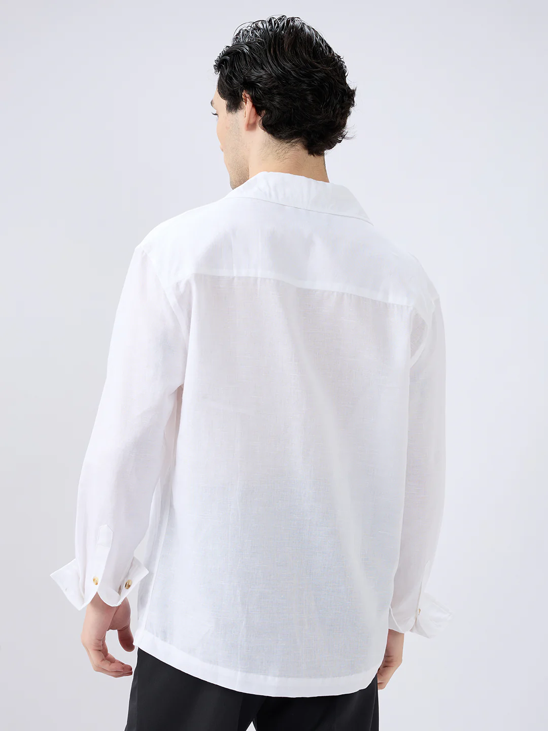 Whiteout Linen Notched Lapel Collar Oversized Shirt - Image 6