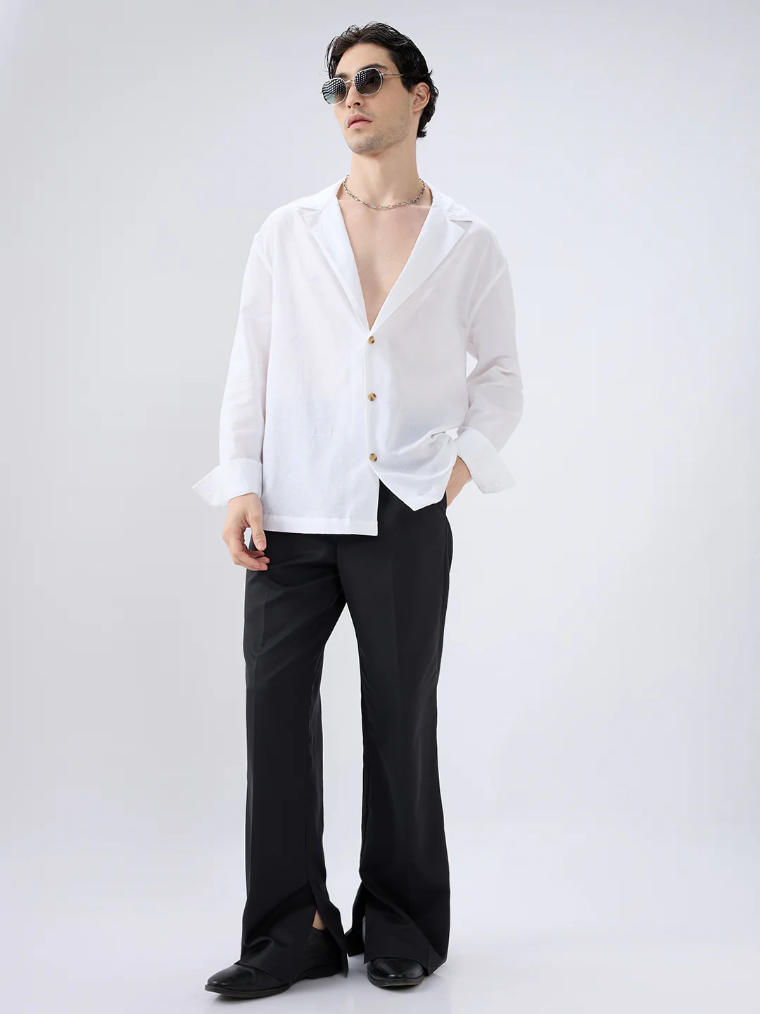 Whiteout Linen Notched Lapel Collar Oversized Shirt - Image 7