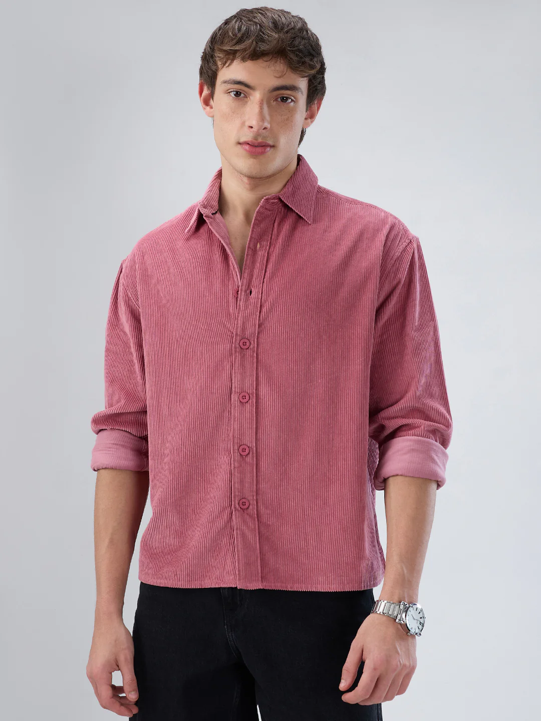 Wild Orchid Pink Corduroy Boxy Fit Crop Shirt - Image 5