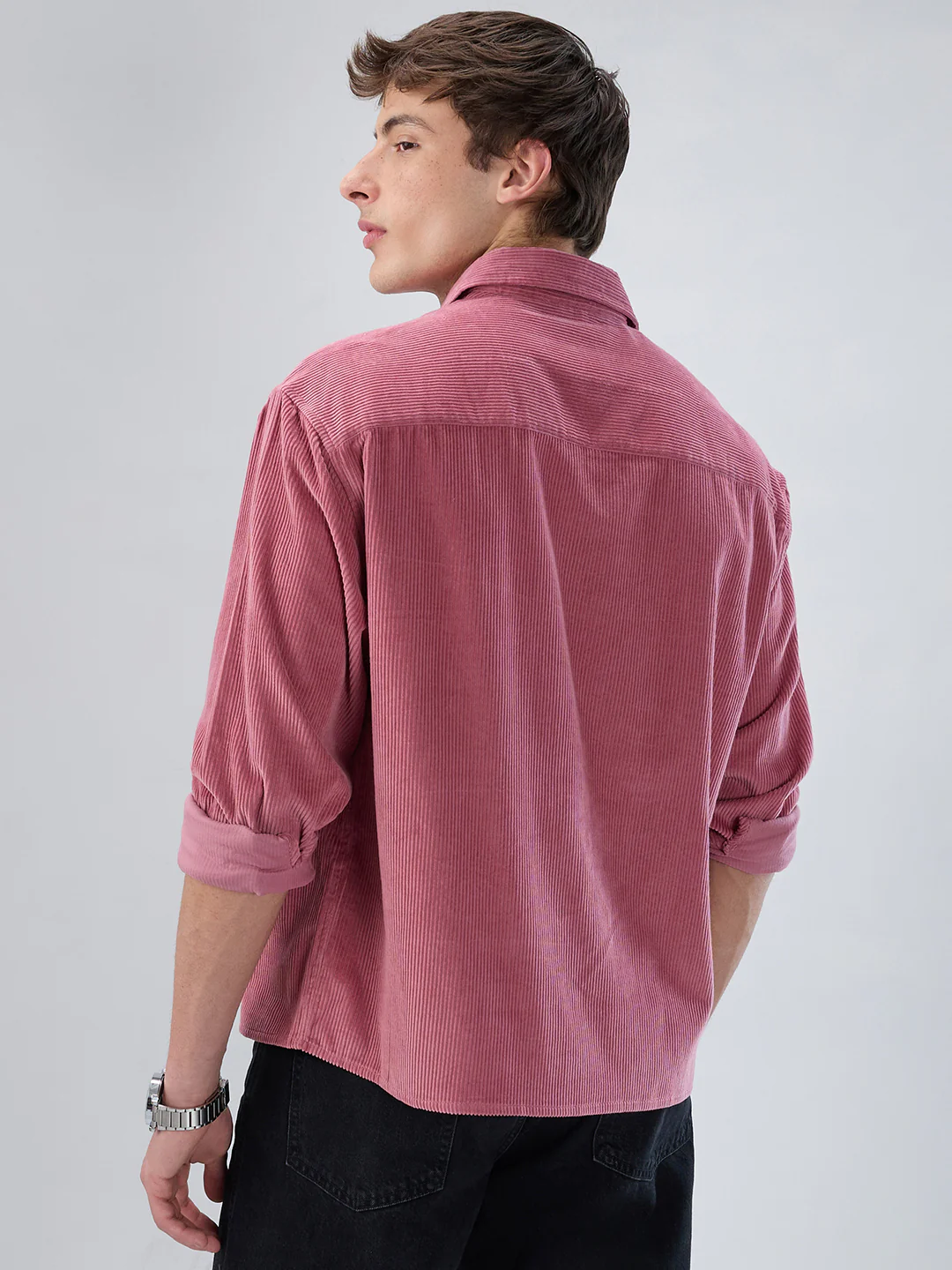 Wild Orchid Pink Corduroy Boxy Fit Crop Shirt - Image 7