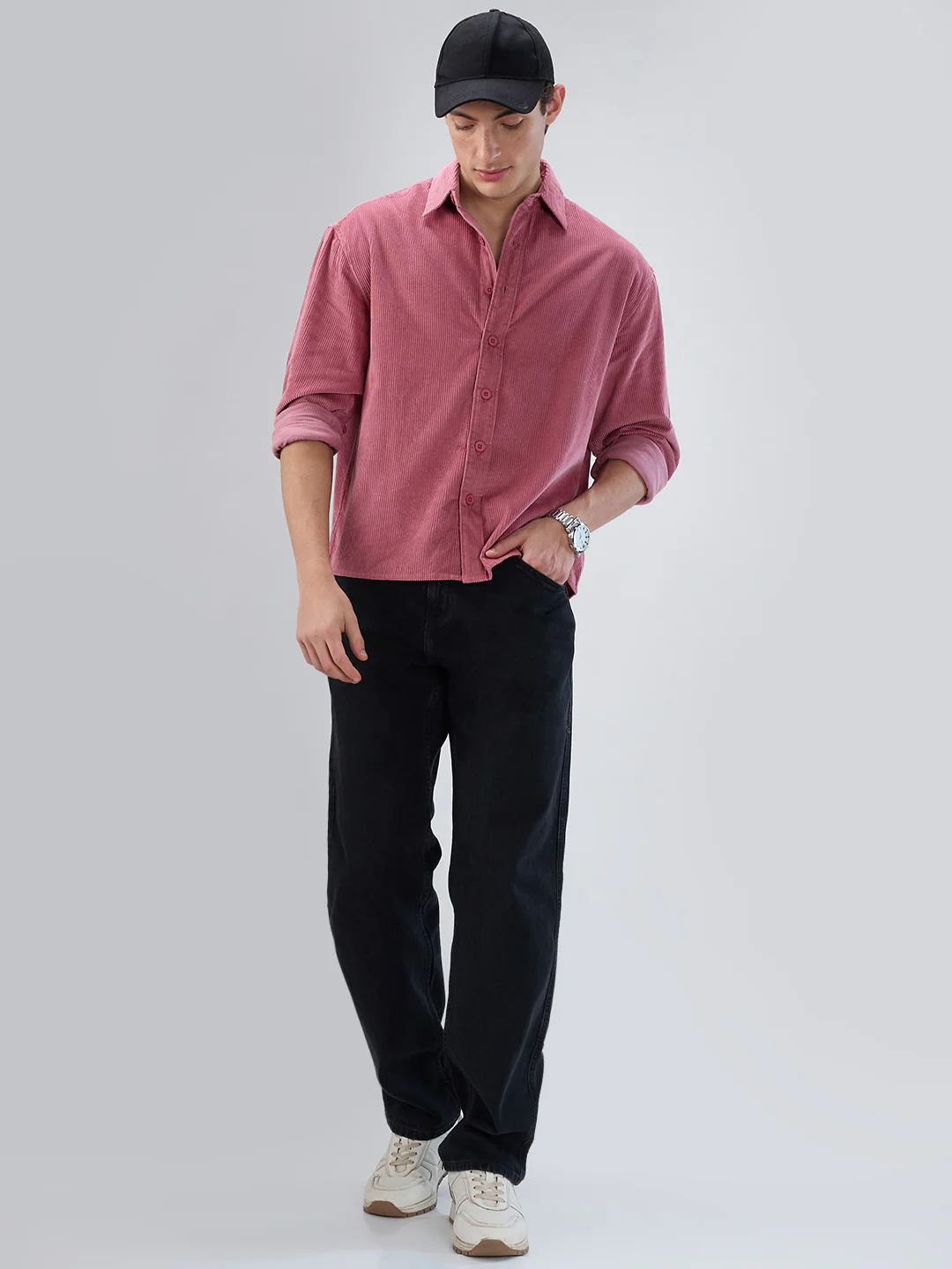 Wild Orchid Pink Corduroy Boxy Fit Crop Shirt - Image 8