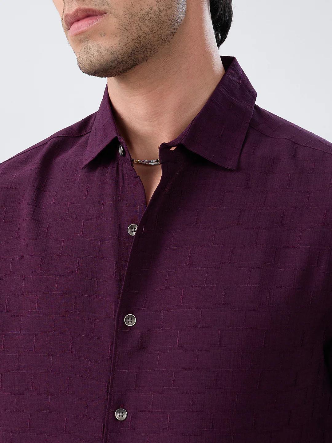 Wine Minimal Textured Everyday Shirt - Image 3