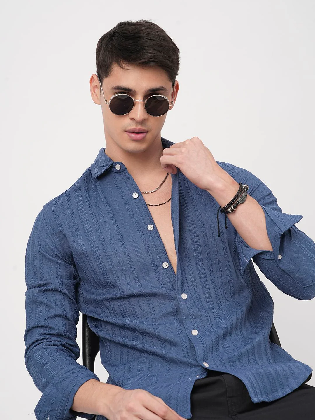 Yale Blue Jacquard Shirt - Image 2